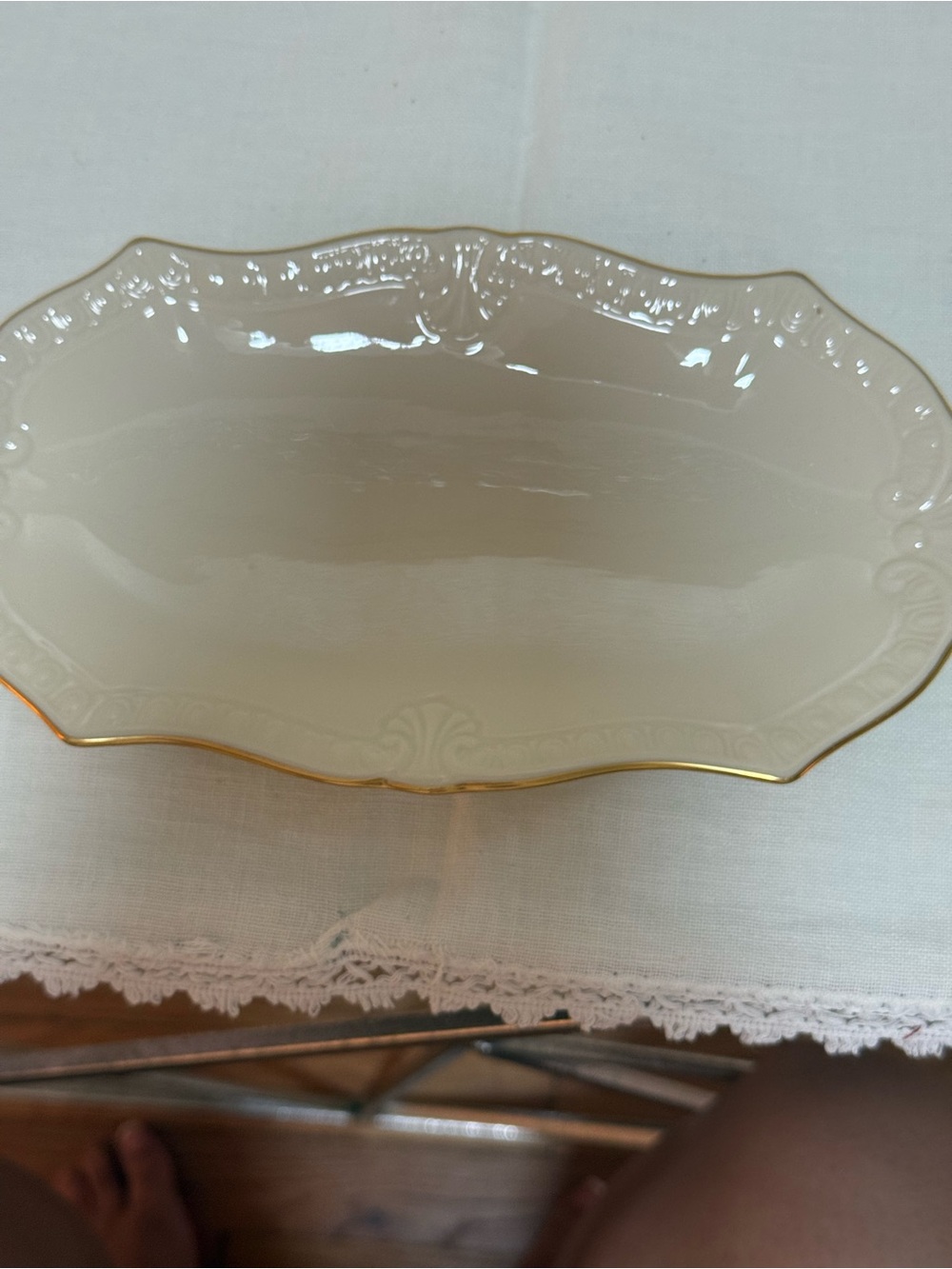 Lenox Cream Ceramic Serving Bowl with Gold Trim